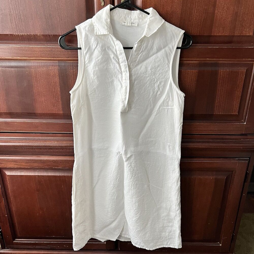 Beach Lunch Lounge White Collared 100% Linen Shift Dress Women's XS